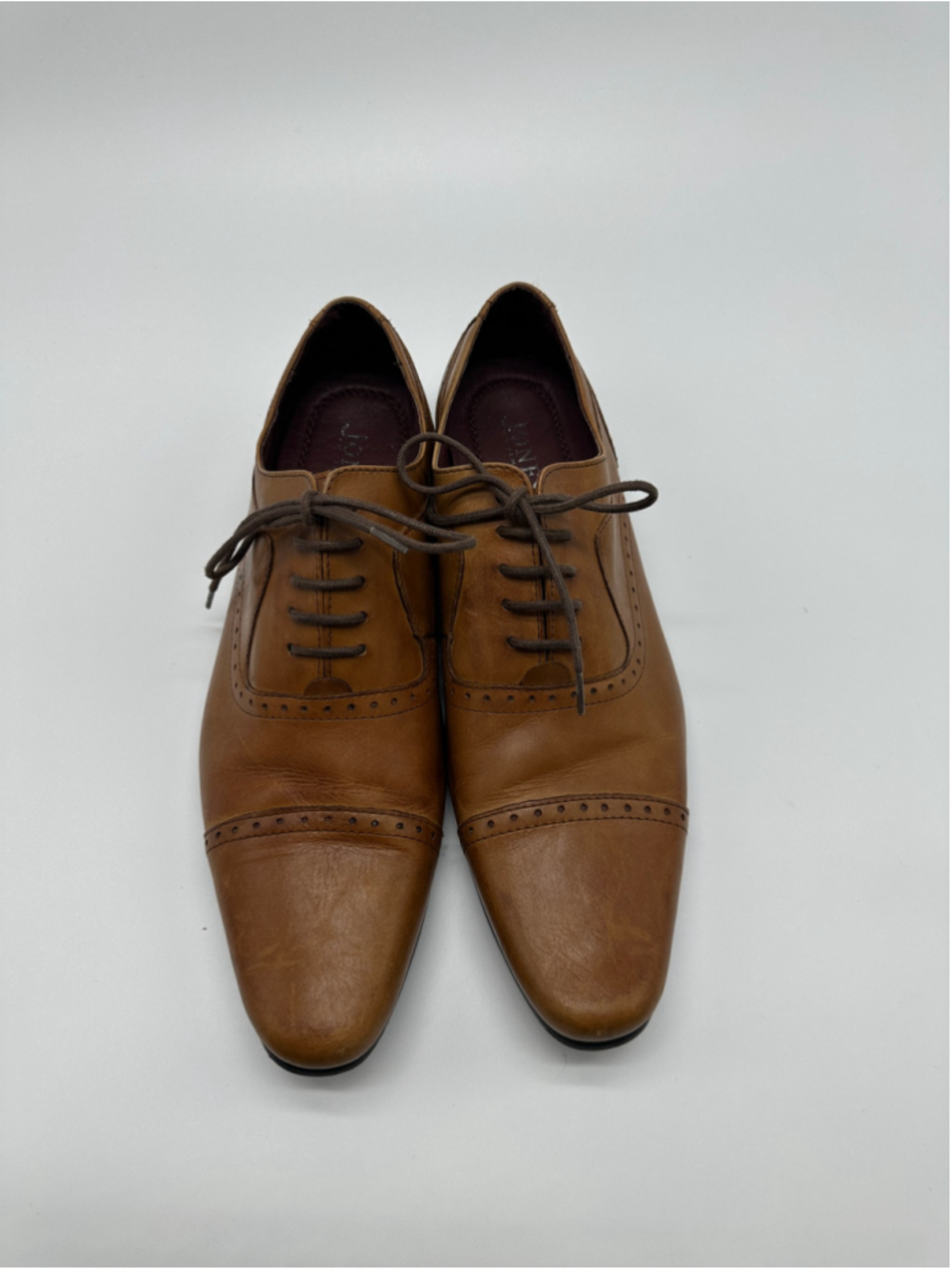 Jones Bootmaker Mens Tan Leather Cap Toe Oxford Brogue Dress Shoes Size EU 44 - Picture 4 of 8